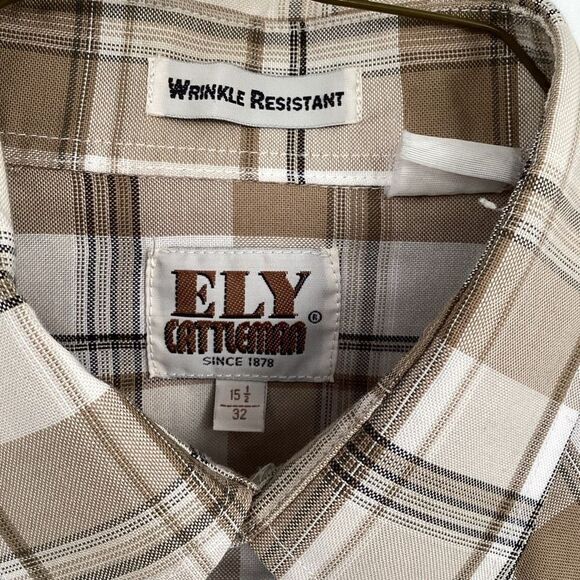 Mens Ely Cattleman wrinkle resistant Long‎ Sleeved Pearl Snap Western Shirt M - Picture 5 of 7